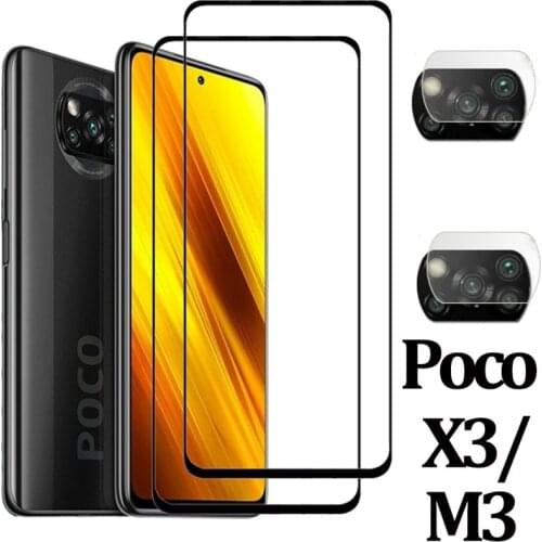 2 in 1 Tempered Glass For Xiaomi Poco M3 X3 X2 F2 M2 Pro Screen Protector Camera Lens Film For Poco X3 NFC Glass
