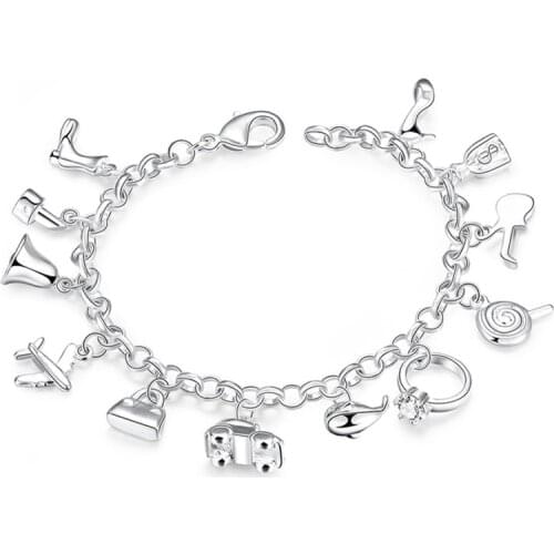 High Quality Creative 925 Sterling Silver Pendant Bracelets for Women Gifts Chain Link Bangle Bracelet Crystal Accessory