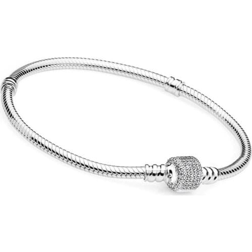 Crystal Clip S925 Silver Bracelet Snake Chain Bangle For European Sterling Silver Charms Beads Women Lady Jewelry Valentine Gift