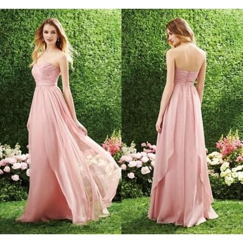 Free shipping pink long chiffon bridesmaid dresses 2015 Sexy sweetheart high quality elegant handmade A line party prom gown