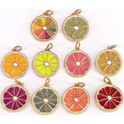 10Pcs,Colorful Enamel Lemon Slice Shape Charms, Gold Filled Charm Pendant, Earring Necklace Charms,Jewelry for Making