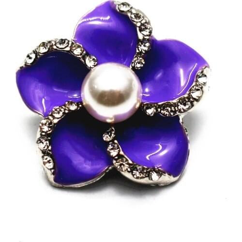 10pcs/lot Purple Flower Snap Buttons Pearl Crystal Silver Snap Charms Fit 18mm DIY Women Snap Bracelets Necklace Jewelry