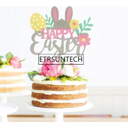 100pcs Easter Cake Topper Rabbit Ear Happy Easter Decoration Egg Bunny Cupcake Toppers Party Decor Supplies