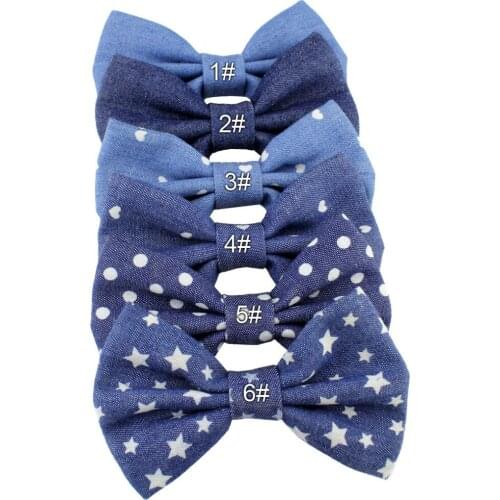 15pcs / lot , 4'' print heart star shabby Denim bow Hair Bow Girls Bow For Kids DIY Headband Hair Bows Hair Accessories
