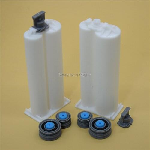 2pcs 50ml 1:2 Cartridge Empty Double-Barrel Tube Set with Sealing Pistons for 50ml 1:2 AB Glue Gun Dispenser Applicator Tool