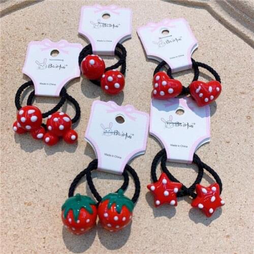 2 Piece Strawberry Shape Elastic Hair Bands For Girls Hair Accessories Hair Ring Hair Rope Hair Styling Tools Kids Headdress
