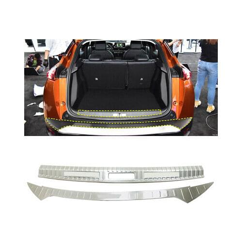 2* Steel Silver Outer + Inner Rear Sill Bumper Cover Plate For Peugeot 2008 2020