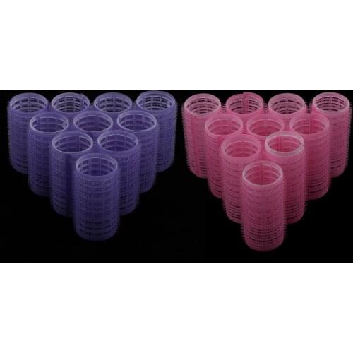 20pcs Hair Roller Curling Curls Self Grip Hair Rollers 28mm/32mm Purple+Pink