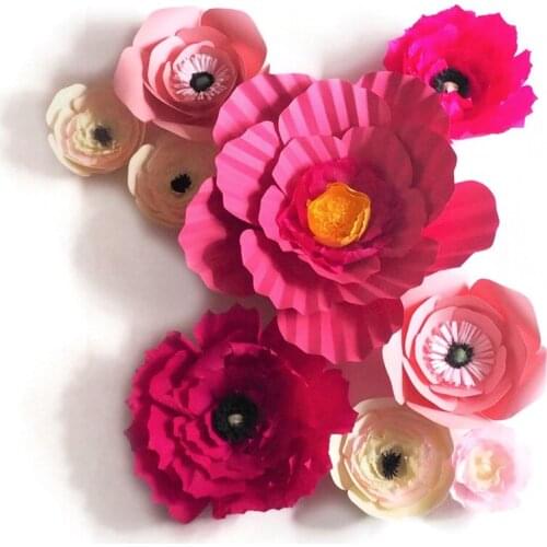 2018 Unique Giant Cardstock & Crepe Paper Flowers 9PCS Wedding & Event Decor Baby Nursery Windows Display Mix Sizes & Styles