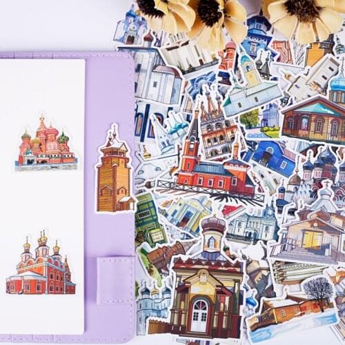57pcs/pack Architectural Scenery European Castle DIY Decoration Paper Sticker Creative Scrapbooking Stationary School Supplies