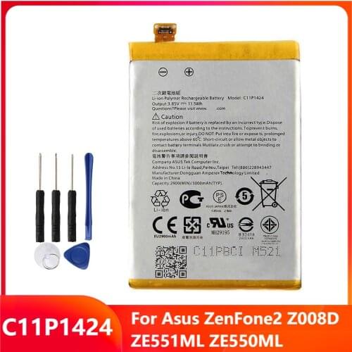 Original Replacement Phone Battery C11P1424 For Asus ZenFone2 Z008D ZE551ML ZE550ML Genuine Rechargable Batteries 3000mAh