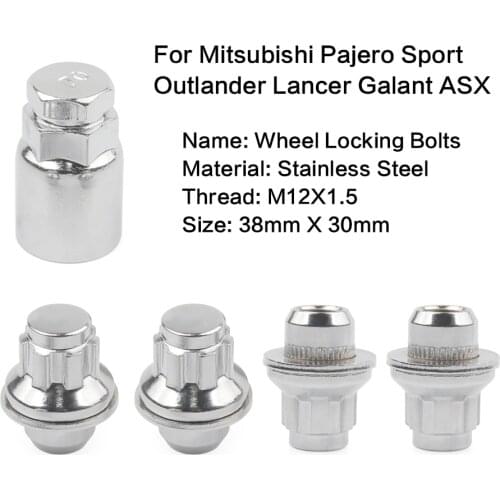 1 Set M12x1.5car Chrome Anti-theft Wheel Screw Bolt Lock Nut Key Adapter for Mitsubishi Pajero Sport Outlander Lancer Galant ASX