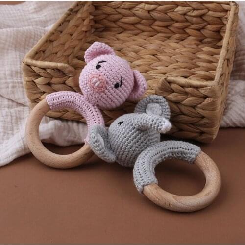 Baby Beech Wooden Teether Mobile Pram Crib Ring DIY Crochet Rattle Bracelet Soother Infants Teething Chewing Molar Toy