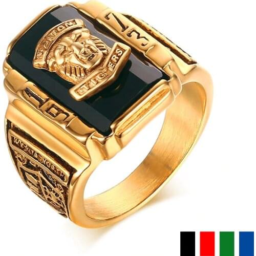 FDLK Fashion Vintage Gold Metal Black Blue Red Crystal Ring 1973 Walton Tigers Navy Signet Rings for Men Male Boho Jewelry