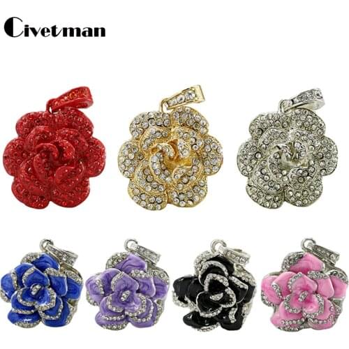 Colorful Roses Flower Pendant USB Flash Drive 64GB 32GB 16GB 8GB 4GB Crystal Necklace Pen Drive 128GB Pendrives USB Memory Stick