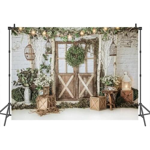 MEHOFOTO Spring Photography Backdground Brick wall Newborn Children Backdrop for Photo wreath wood door Decor Photo-booth Studio
