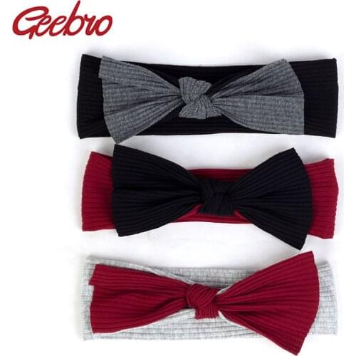 Geebro Newborn baby boys Girls Cotton Ribbed headbands Kids Childs Soft Stretch Bow knot Headwear Hair bands Accessories