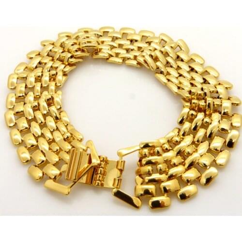 Smooth Mesh Bracelet Yellow Gold Filled 20mm Wide Wrist Chain For Women Men 8.3 Inches