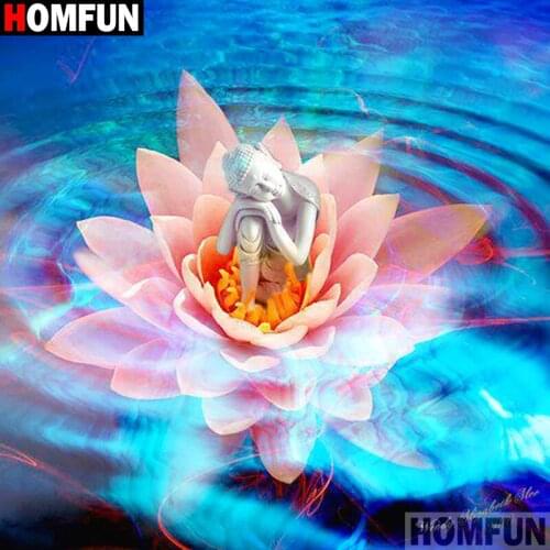 HOMFUN Full Square/Round 5D DIY Diamond Embroidery "Flower Buddha" Diamond Painting Cross Stitch Rhinestone 5D Decor A01254