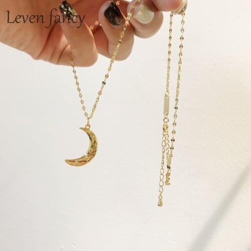 Dainty 925 Sterling Solid Silver Hammered Moon Phase Gold Choker Simple Crescent Moon Necklace Shinny Sequin Chain Necklaces