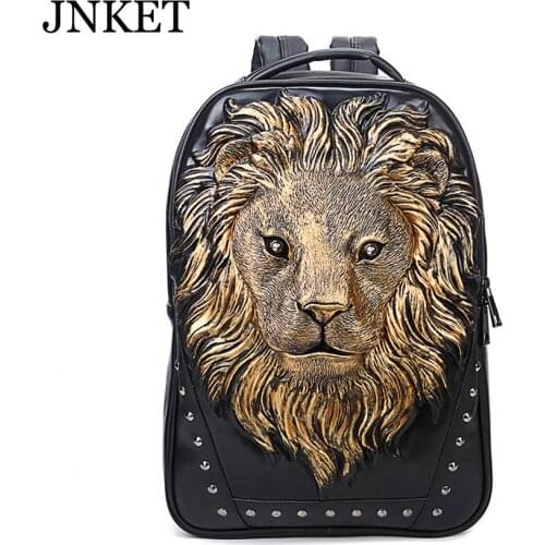 JNKET New Men Punk Rivet Backpacks PU Leater Bag Laptop Bagpack School Bags Large Capacity Waterproof Backpacks
