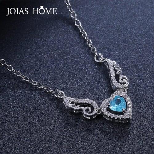 JoiasHome 925 silver pendant necklace wth heart shape sapphire gemstones for charm women green blue purple color party gift
