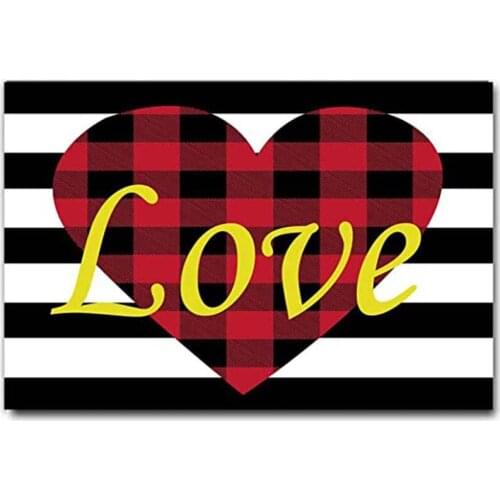 Valentines Day Doormat Red Heart and Black Stripes Indoor Outdoor Doormat for Valentines Decoration Gift