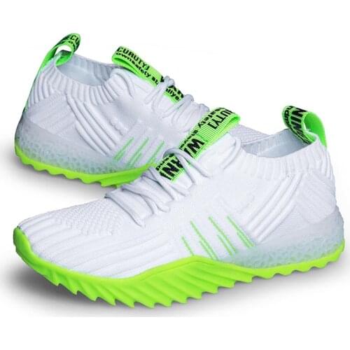 Plus Size Summer Breathable Sport Shoes Men Brands Socks Sneakers Women Running Shoes Mens Sports White Green Knitted E-1087