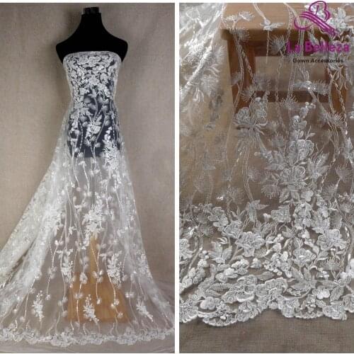 La Belleza 2021 flowers patterns bridal lace,sequins beaded lace fabric,ivory wedding gown dress lace fabric 51'' width 1 yard