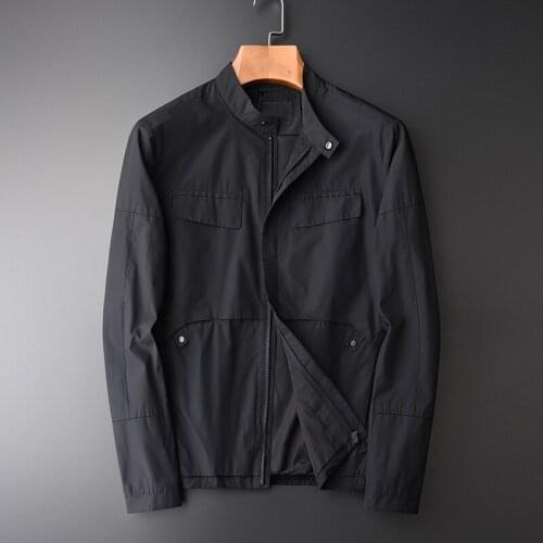 Male Jacket Autumn New Chest Fake Pocket Design Stand Collar Mens And Coats Fashion Slim Fit Black Man Jackets