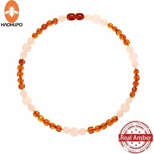 HAOHUPO Top Hot Quality Fashion Nature Stone Baltic Amber Necklace Jewelry Color Necklace Handmade Girls Necklace Baby teething