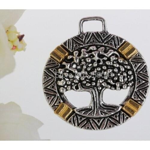 Hot Sale Fashion Vintage Silvers European Bracelets Charms Round Tree of Life Pendants For Jewelry Making Findings DIY Q13