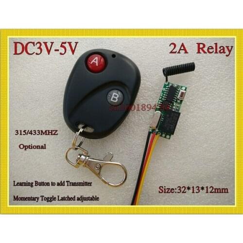 Mini Small Volume Remote Control Switch System Micro DC3V-5V Relay Receiver Transmitter Momentary Toggle Latched Learn 315/433