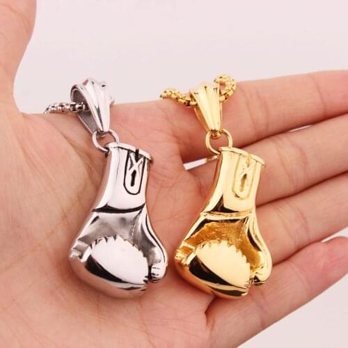 Fashion Mens Unisex Stainless Steel Silver Color/Gold Boxing Gloves Pendant Necklace Sport Colar Jewelry Accessories Free Chain