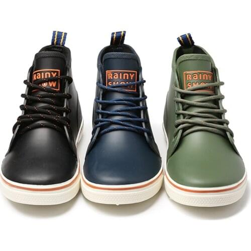 Fashion Mens Rainshoes Low Medium Cylinder Fashion Rainshoes High Uppers Waterproof Slip-proof Tie-laced Water Boots