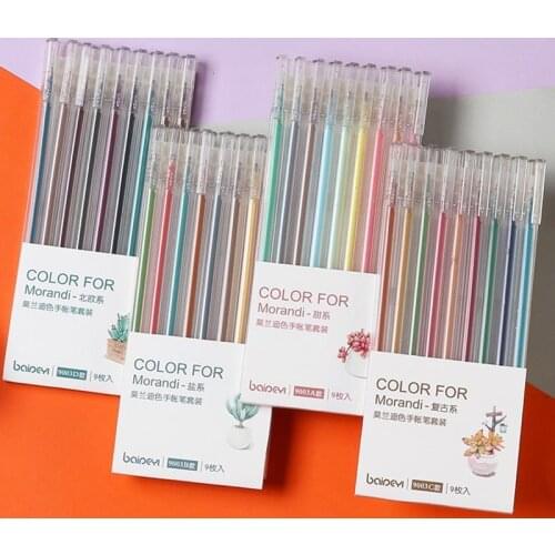 9 Color Gel Pens Set Student Notes Notebook Stationery Morandi School Supplies Diary Supplies Cute Ideas