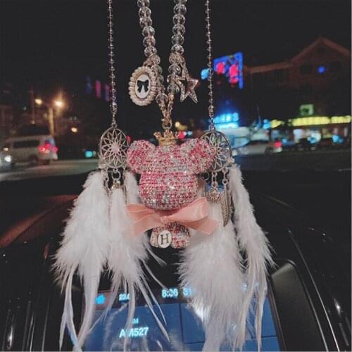 2021 New Colorful Rhinestones Creative Cartoon Violent Bear Fashion Rearview Mirror Home Office Car Pendant Gift