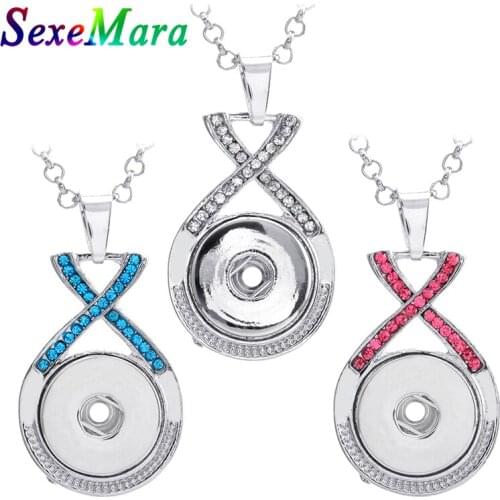New Snap Button Jewelry Crystal Fashion Pendant Necklace Snap Necklace Fit 18mm Snap Button Necklace Women Jewelry with Chain