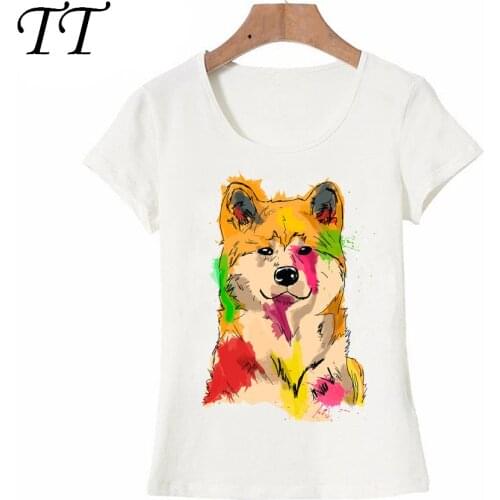 2021 New Arrival summer hipster Women T-Shirt colorful Akita Inu print T-Shirt lovely dog design Tops fashion ladies casual Tee