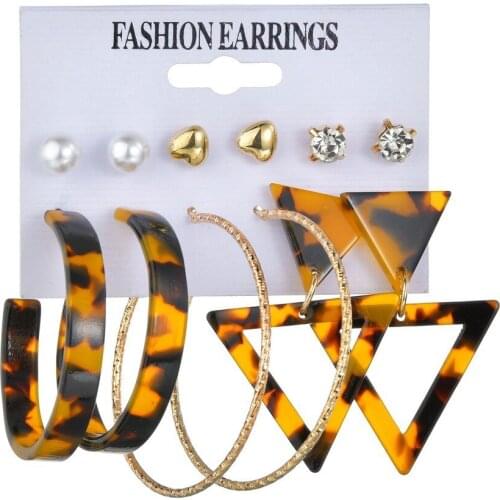 New creative triangle geometry leopard earrings set accessories