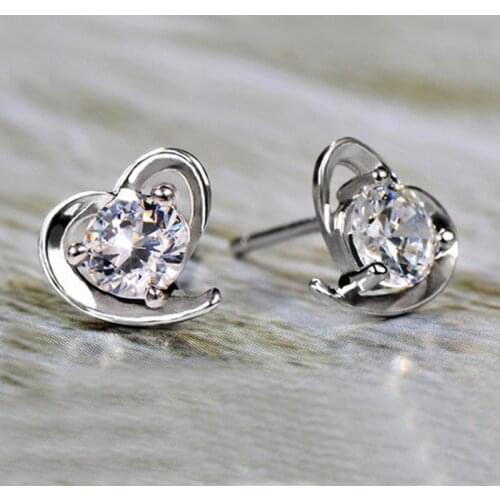 New Fashion Earrings Wholesale Earrings, Silver Fashion Jewelry, Heart Shaped Crystal Earrings-white Crystal