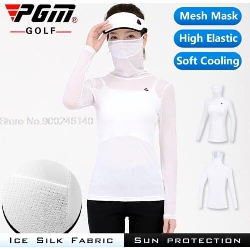 Pgm Womens Anti-UV Shirts Long Sleeve Summer Sunscreen Golf Underwear Ice Silk Cooling Shirt With Mask Outdoor Sports Apparel