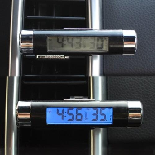 Portable 2 In 1 Car Digital LCD Clock Timer & Temperature Display Electronic Clock Thermometer Blue Backlight Car Accessories