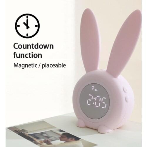 Portable Cute Rabbit Shape Digital Alarm Clock With Led Sound Night Light Rechargeable Table Wall Clocks For Home Decoration