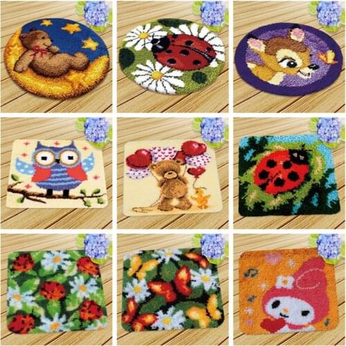Prajna Cartoon Mat Latch Hook Carpet Embroidery Needlework Crochet Pillow Accessories DIY Latch Hook Rug Kits Cross Stitch Decor