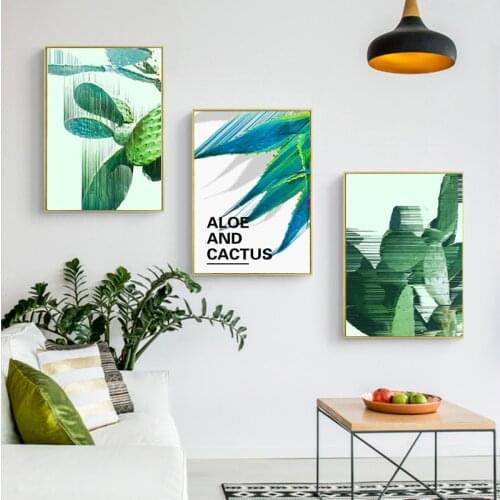 Botanical Cactus Print Green Sweet Home Sign Quote Wall Art Painting Kitchen Decor Poster Nordic Wall Picture for Living Room