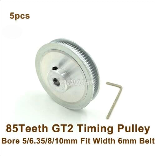 POWGE 5pcs 85 Teeth GT2 Timing Belt Pulley Bore 5/6.35/8/10mm Fit Width=6mm GT2 Timing Belt 3D Printer 85T 85Teeth 2GT Pulley