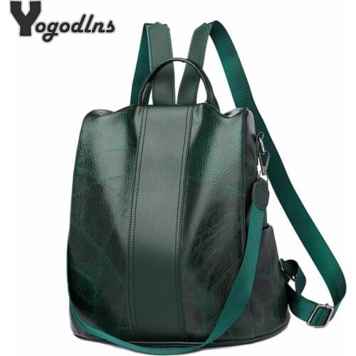 Anti-theft Vintage Casual Backpack For Women Soft PU Leather Rucksacks Female Shoulder Bag Large School Bags For Teenage Girls