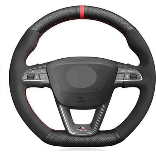 DIY Black Genuine Leather Car Steering Wheel Cover For Seat Leon Cupra R 2013-2019 Leon ST Cupra 2013-2019 Ateca Cupra 2016-2019