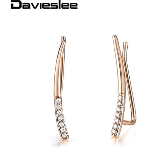Davieslee New Stick Earrings for Women 585 Rose Gold Girls Cubic Zircon Light Birthday Party Fashion Jewelry Wholesale DGE272